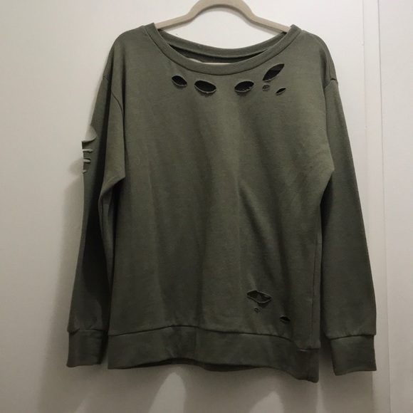 Olive ripped crewneck - Picture 1 of 1